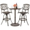 3-Piece Outdoor Cast Aluminum Bar Height Patio Bistro Set w/ 360-Swivel Chairs