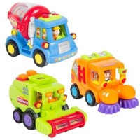Lot of (2)&nbsp;Push-and-Go Friction Powered Car Toys w/ Street Sweeper, Cement Truck, Harvest Truck&nbsp;