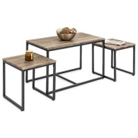3-Piece Modern Nesting Coffee Accent Table Living Room Furniture Lounge Set w/ 2 End Tables