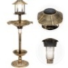 Decorative Garden Solar-Powered LED Pedestal Bird Bath Feeder w/ Planter, Lamp Topper