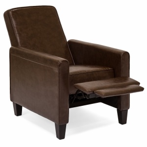 Modern Sleek Upholstered Faux Leather Padded Executive Recliner Club Chair w/ Leg Rest