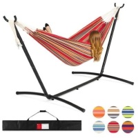 2-Person Brazilian-Style Double Hammock w/ Carrying Bag and Steel Stand. Appears New