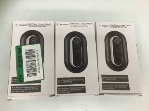 Lot of (3) Wall Plate + Angle Mount for Nest Hello, Appears New, Sold as is