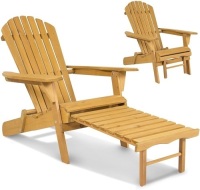 Outdoor Foldable Wood Adirondack Chair with Pull Out Ottoman&nbsp;