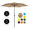 10ft Outdoor Steel Market Patio Umbrella Decoration w/ Tilt, Crank Lift in Tan. Appears New