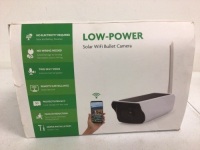 Low Power Solar WiFi Bullet Camera, E-Commerce Return, Sold as is