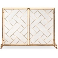 2-Panel Wrought Iron Geometric Fireplace Screen w/ Magnetic Doors&nbsp;