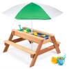 3-in-1 Kids Sand & Water Table Outdoor Wood Picnic Table w/ Umbrella&nbsp;