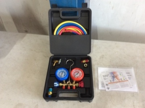 FAVORCOOL&nbsp;3-Way AC Diagnostic Manifold Gauge Set with Case for Freon Charging, fits R410A, R134A, R22 Refrigerants, Brass Body, Sight Glass&nbsp;