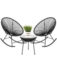 3-Piece Patio Woven Rope Acapulco Rocking Chair Bistro Set&nbsp;