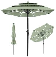 3-Tier Solar Patio Umbrella w/ LED Lights, Tilt Adjustment, Crank - 10ft