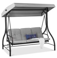 3-Seat Outdoor Canopy Swing Glider Furniture w/ Converting Flatbed Backrest