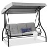 3-Seat Outdoor Canopy Swing Glider Furniture w/ Converting Flatbed Backrest