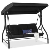 3-Seat Outdoor Canopy Swing Glider Furniture w/ Converting Flatbed Backrest