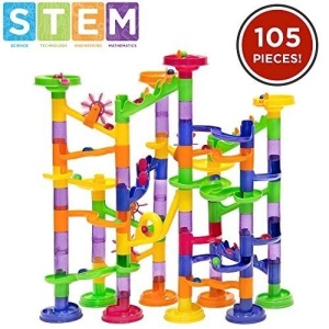 105-Piece Kids Transparent Plastic Marble Run Coaster Track for STEM Learning Education