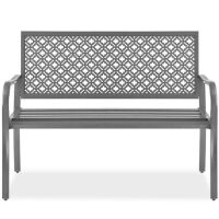 Indoor Outdoor Steel Bench w/ Geometric Backrest, Foot Levelers