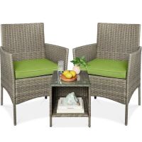 3-Piece Outdoor Patio Wicker Bistro Set w/ Side Storage Table