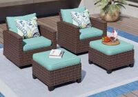 PHI VILLA Brown Rattan Wicker 4 Seat 4-Piece Steel Patio Outdoor Sectional Set - 1 Foot Broken on Ottoman