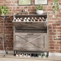Maupvit Shoe Storage Cabinet with 2 Flip Drawers, Freestanding Organizer with Metal Legs for Entryway, Narrow Shoe Rack Cabinet, Light Rustic Oak