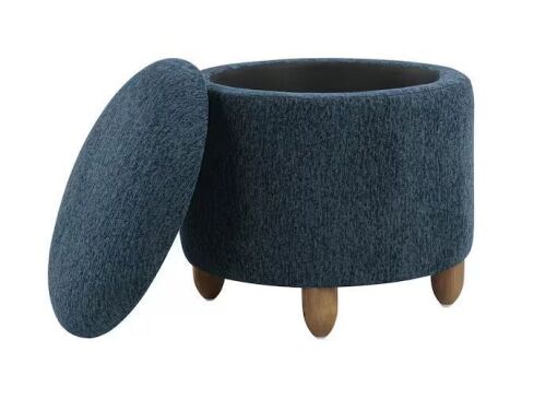 OSP Home Furnishings Lyra Storage Ottoman in Indigo Fabric with Medium Oak Legs