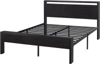 14 Inch Queen Size Metal Platform Bed Frame with Wooden Headboard and Footboard