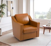 Uixe Light Brown Faux Leather Upholstered Swivel Accent Barrel Chair