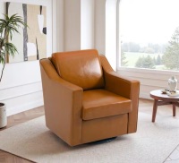 Uixe Light Brown Faux Leather Upholstered Swivel Accent Barrel Chair