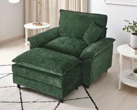 WONDER COMFORT Oversized Green Chenille Soft Single Sofa Arm Chair with Ottoman and 1-Small Pillow