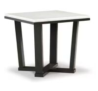 Signature DESIGN BY ASHLEY Fostead 23.88 in. White / Dark Brown Square Marble End Table with Cross Base