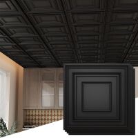 24 PCS 24 X 24 Inch Black Drop Ceiling Tiles, 2Ft X 2Ft PVC 3D Decorative Ceiling Panels, Waterproof Washable Plastic Ideal for Living Room Garage Basement Bedroom Cover 96 Sq.Ft