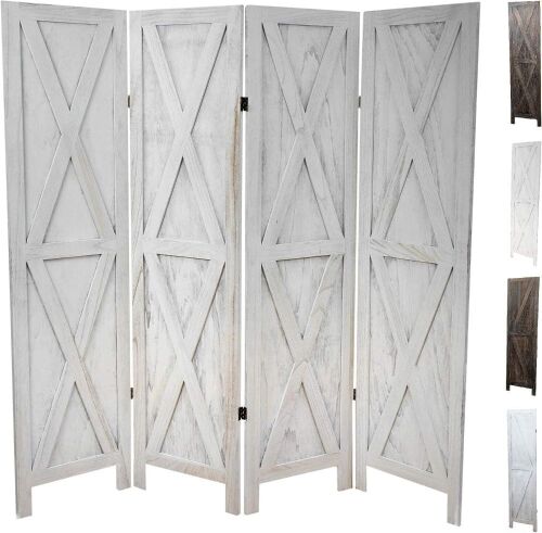 4-Panel Rustic White Barn Door Room Divider