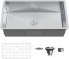 Undermount Single Bowl Kitchen Sink, 32&rdquo; x 19" Deep Sink with Drain Kit and Bottom Grid, Brushed