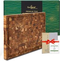 BEEFURNI Teak Wood End Grain Cutting Board (XL, 24x17x1.5"), Extra Large Wooden Cutting Board for Kitchen, Serving & Charcuterie Boards, Premium Wood