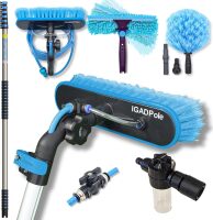 24ft IGADPole Washing Kit: Water-fed Brush, Cobweb Duster and 10&rdquo; Squeegee and Soap Dispenser, with 6-Stage Telescoping Pole 5-24ft Pole