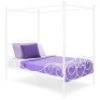 Classic 4-Post Metal Canopy Twin Bed Frame w/ Scroll Design, 79.5" x 42" x 72", White - Appears New&nbsp;