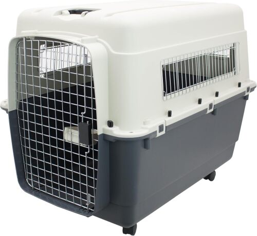 SportPet Designs Plastic Kennels Rolling Plastic Wire Door Travel Dog Crate, XL