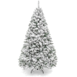 4.5' Premium Snow Flocked Artificial Pine Christmas Tree w/ Foldable Metal Base 