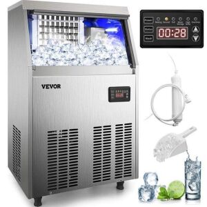 VEVOR 110V Commercial Ice Maker 80-90lbs/24H with 33lbs Bin, Full Heavy Duty Stainless Steel Construction, Automatic Operation, Clear Cube