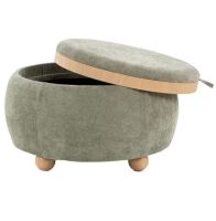 Lumisource Tray Pouf Green Fabric and Natural Wood Storage Ottoman