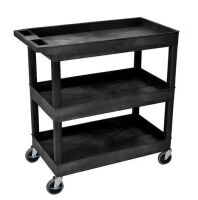 Luxor 18 in x 35 in 3-Shelf Plastic Tub Cart, Black