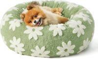 LE SURE Small Dog and Cat Bed - Round Calming Beds, Cute Modern Design with Jacquard Shaggy Plush, Anti-Slip Bottom