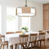 19.7" Boho Rattan Chandelier, 5-Light Dining Room Chandelier, Rustic Chandelier with Fabric Lampshade, Suitable for Farmhouse Dining Room, Living Room, Kitchen Bedroom, Hallway Stairs Hanging