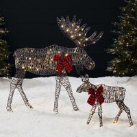 2-Piece Lighted 2D Christmas Moose Set Outdoor Decor w/ 125 LED Lights - 4ft