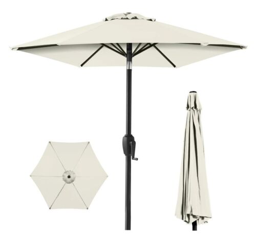 Outdoor Market Patio Umbrella w/ Push Button Tilt, Crank Lift - 7.5ft