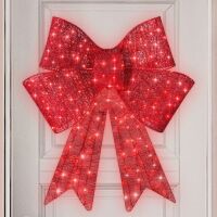 36" Pre-Lit Large Christmas Bow Decoration, Holiday Decor w/ 8 Functions