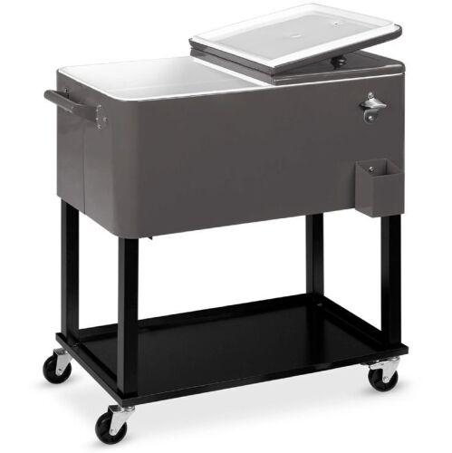 Portable Rolling Cooler Cart w/ Bottle Opener, Catch Tray, 80qt - Small Dent on Catch Tray