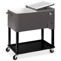 Portable Rolling Cooler Cart w/ Bottle Opener, Catch Tray, 80qt - Small Dent on Catch Tray