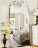 Antok Full Length Mirror, 58"x19" Floor Mirror, Arched Floor Standing Freestanding Arch Full Body Mirrors with Stand for Bedroom, Hanging Mounted for Living Room Cloakroom,Black