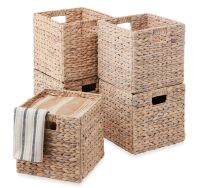 Set of 5 Collapsible Hyacinth Storage Baskets w/ Inserts - 13x13in