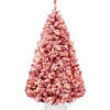 Pre-Lit Red Flocked Artificial Pine Christmas Tree w/ White Lights 4.5ft